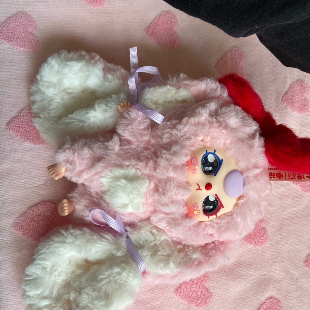 Baby three Charming Pink and White Stuffed Animal with Red Accents